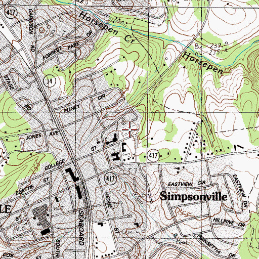 Topographic Map of Simpsonville Municipal Cemetery, SC