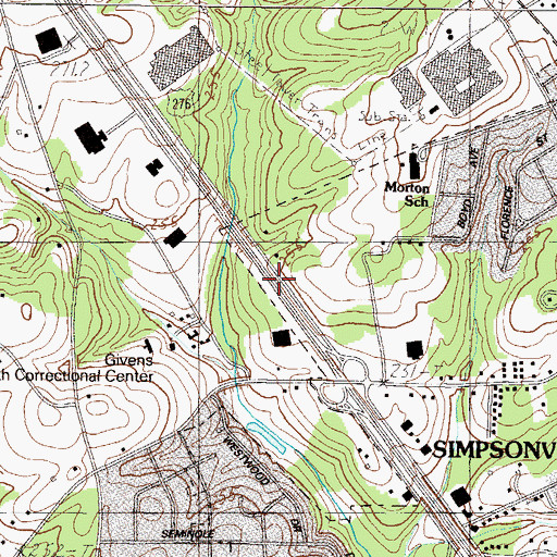 Topographic Map of Simpsonville Shopping Center, SC
