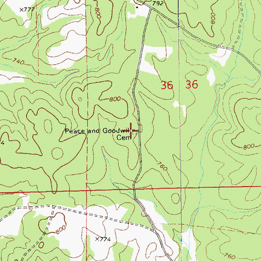 Topographic Map of Peace and Goodwill Cemetery, AL