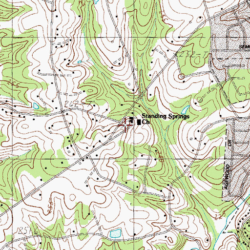 Topographic Map of Standing Springs Cemetery, SC