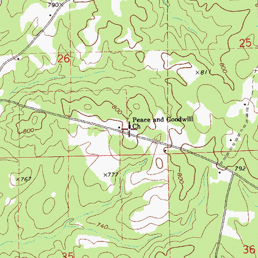 Topographic Map of Peace and Goodwill Church, AL