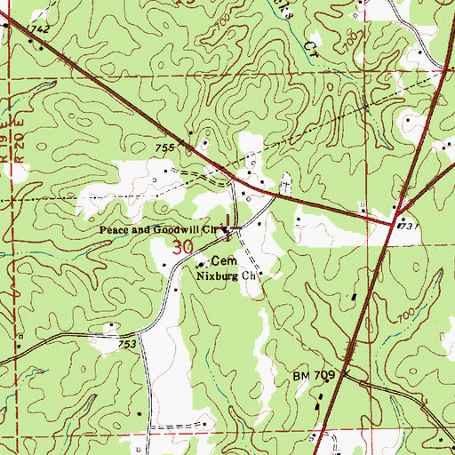 Topographic Map of Peace and Goodwill Church, AL