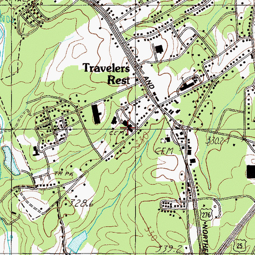Topographic Map of Travelers Rest Cemetery, SC