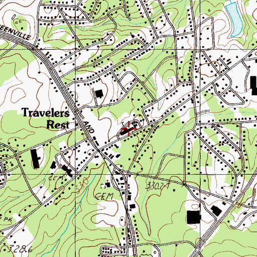 Topographic Map of Travelers Rest Elementary School, SC