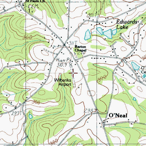 Topographic Map of Wilbanks Airport (historical), SC