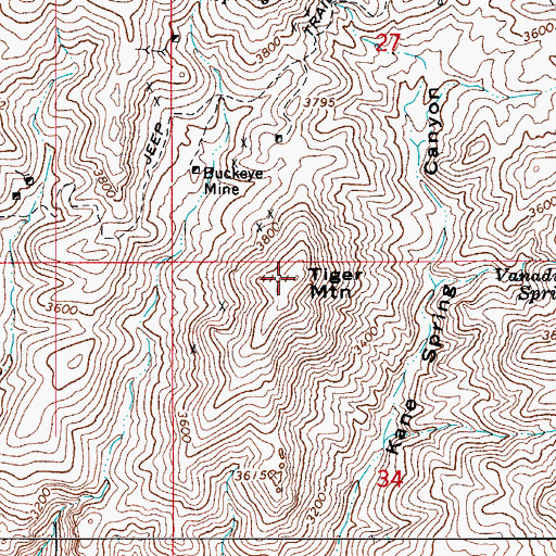 Topographic Map of Tiger Mountain, AZ