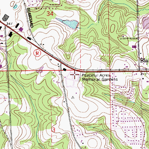 Topographic Map of Peaceful Acres Memorial Gardens, AL