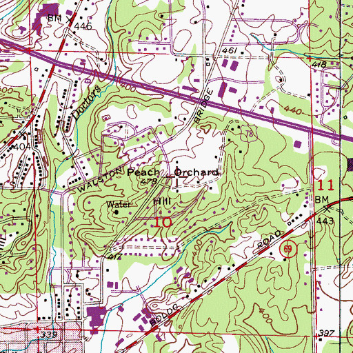 Topographic Map of Peach Orchard Hill, AL