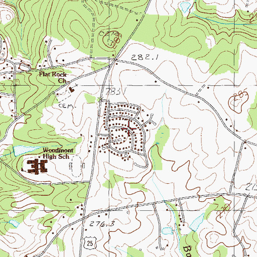 Topographic Map of Canterbury, SC