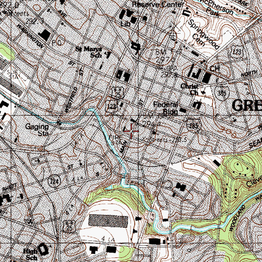 Topographic Map of Greenville City Hall, SC