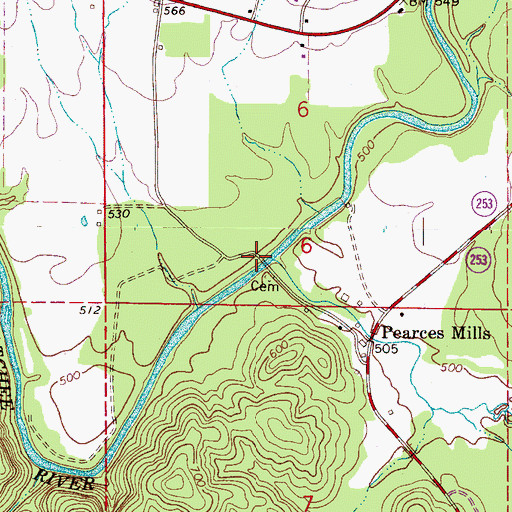 Topographic Map of Pearces Mill Creek, AL