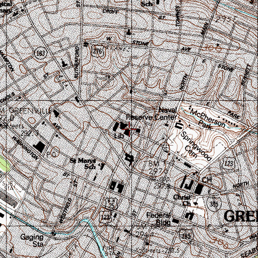 Topographic Map of Greenville County Library, SC