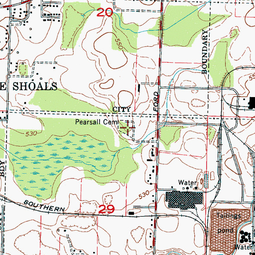 Topographic Map of Pearsall Cemetery, AL