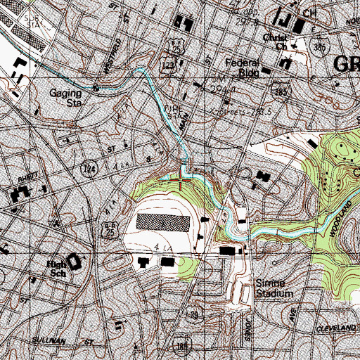 Topographic Map of Reedy River Falls Park, SC