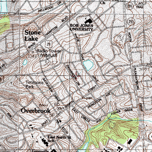 Topographic Map of University Heights, SC