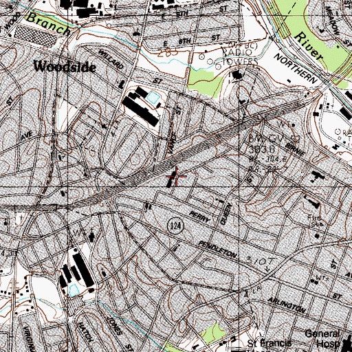 Topographic Map of West Greenville Elementary School, SC