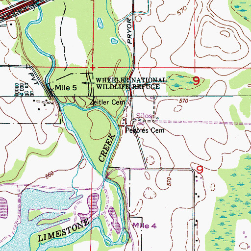 Topographic Map of Peebles Cemetery, AL