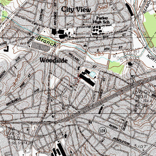 Topographic Map of Woodside Cotton Mill Village Historic District, SC