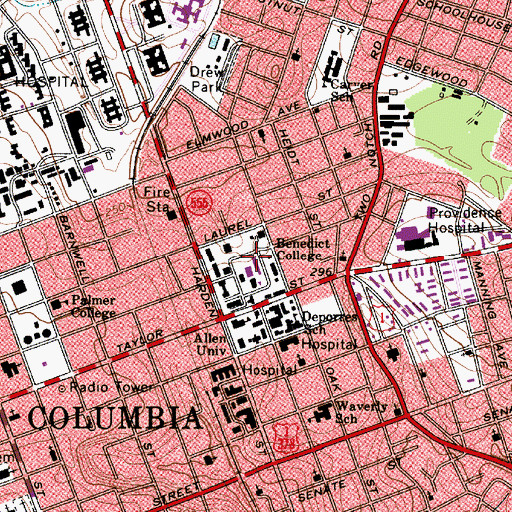 Topographic Map of Benedict College, SC