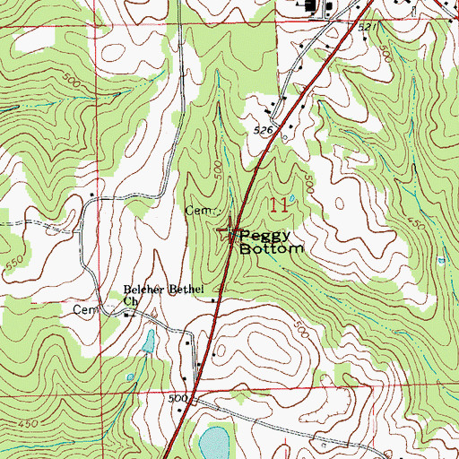 Topographic Map of Peggy Bottom, AL