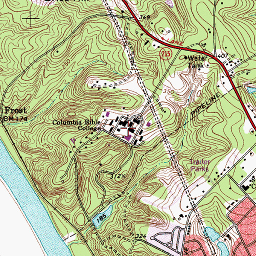 Topographic Map of Columbia Bible College, SC