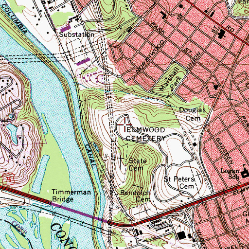 Topographic Map of Elmwood Cemetery, SC