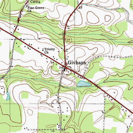 Topographic Map of Givhans, SC