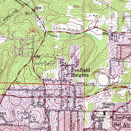 Topographic Map of Penfield Heights, AL