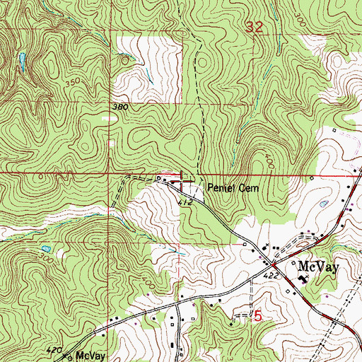 Topographic Map of Peniel Cemetery, AL