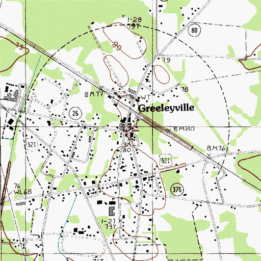 Topographic Map of Greeleyville, SC