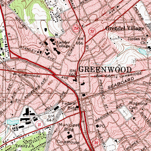 Topographic Map of Greenwood, SC
