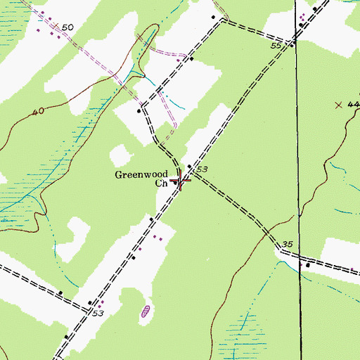 Topographic Map of Greenwood Church, SC