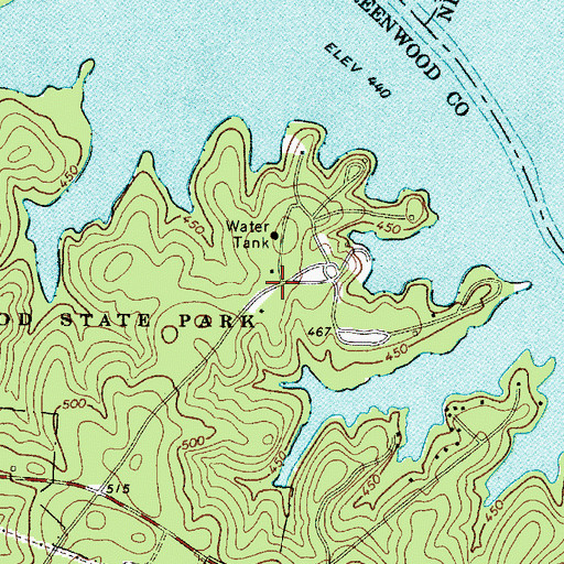 Topographic Map of Greenwood State Park, SC