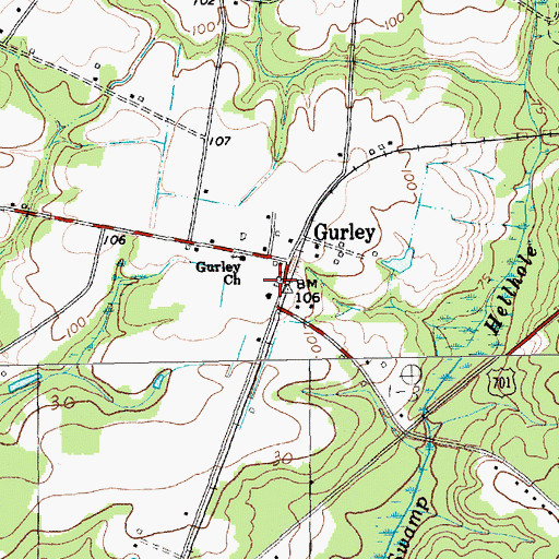 Topographic Map of Gurley, SC