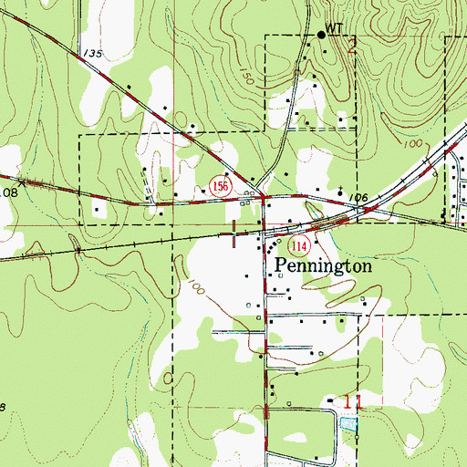 Topographic Map of Pennington, AL