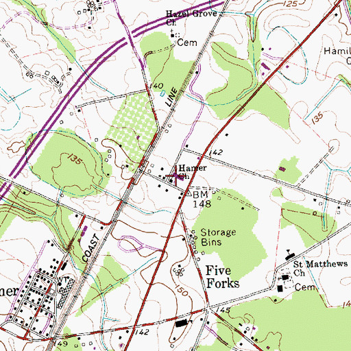 Topographic Map of Hamer Church, SC