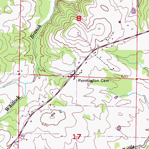 Topographic Map of Pennington Cemetery, AL