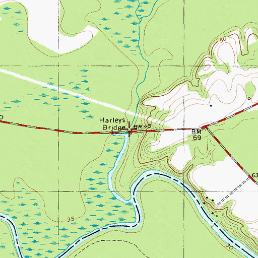 Topographic Map of Harleys Bridge, SC