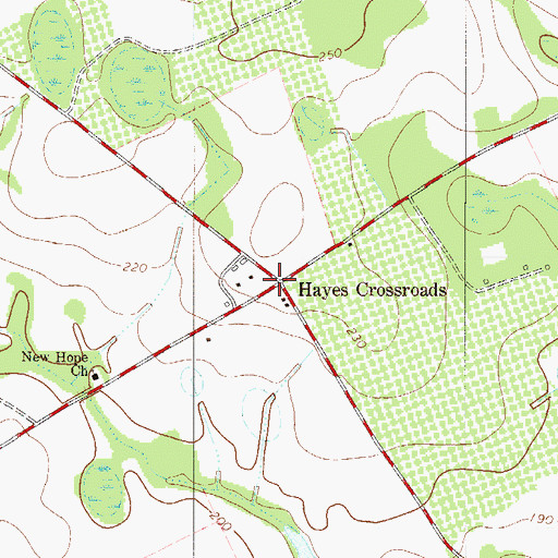 Topographic Map of Hayes Crossroads, SC