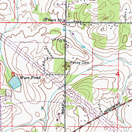 Topographic Map of Penny Cemetery, AL
