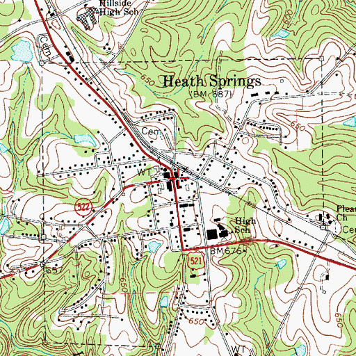 Topographic Map of Heath Springs, SC