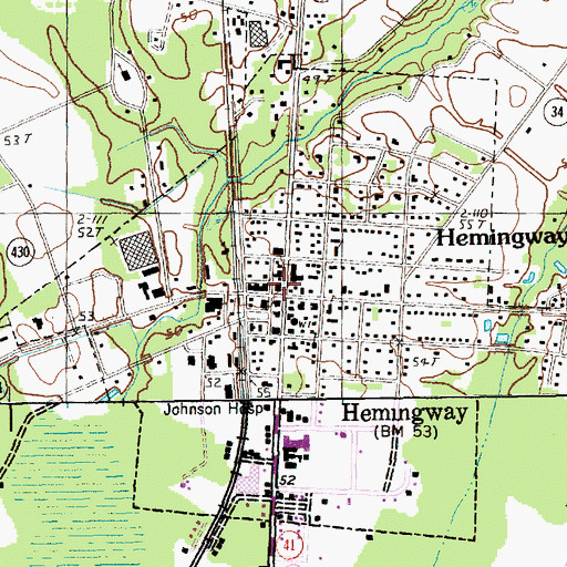 Topographic Map of Hemingway, SC