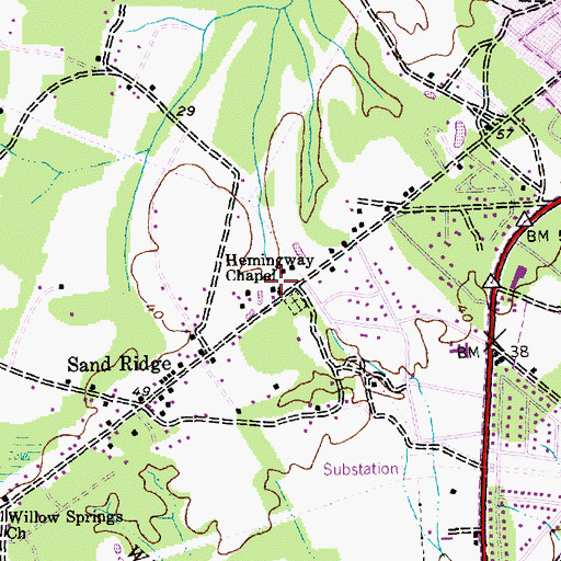 Topographic Map of Hemingway Chapel, SC