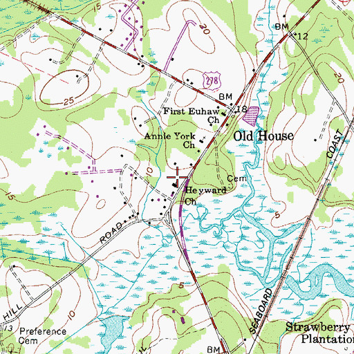 Topographic Map of Heyward Church, SC