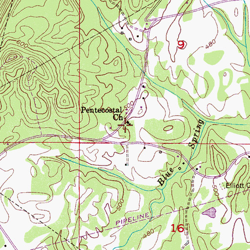 Topographic Map of Pentecostal Church, AL