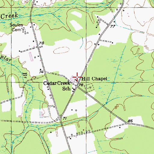 Topographic Map of Hill Chapel, SC