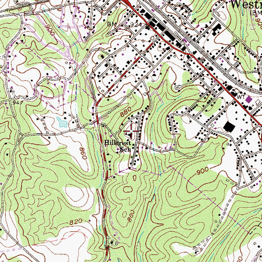 Topographic Map of Hillcrest School, SC