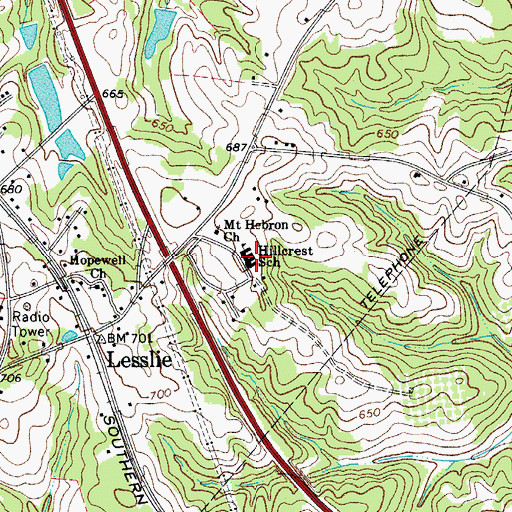 Topographic Map of Hillcrest School, SC