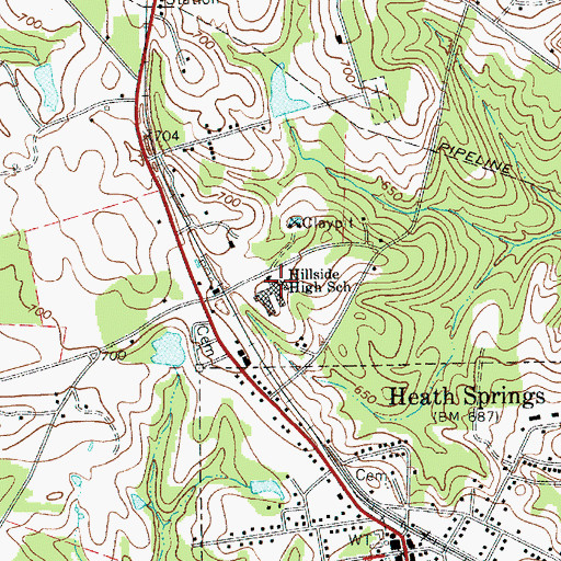 Topographic Map of Hillside High School, SC