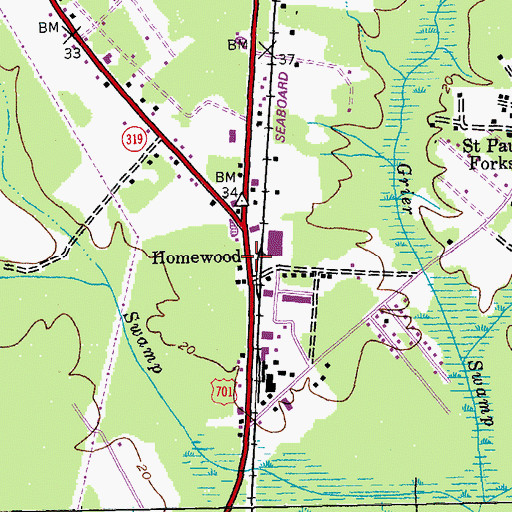 Topographic Map of Homewood, SC